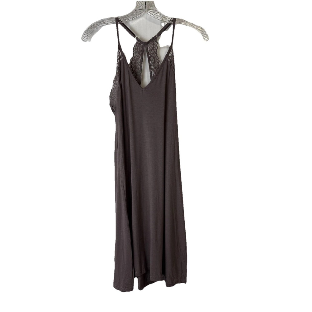 iCollection Women's Ultra Soft Brown Nightgown Sz L NWT Lace Racerback‎